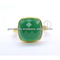 Gold Plated Green Onyx Bezel Jewelry Rings Wholesale Gemstone Rings Supplier